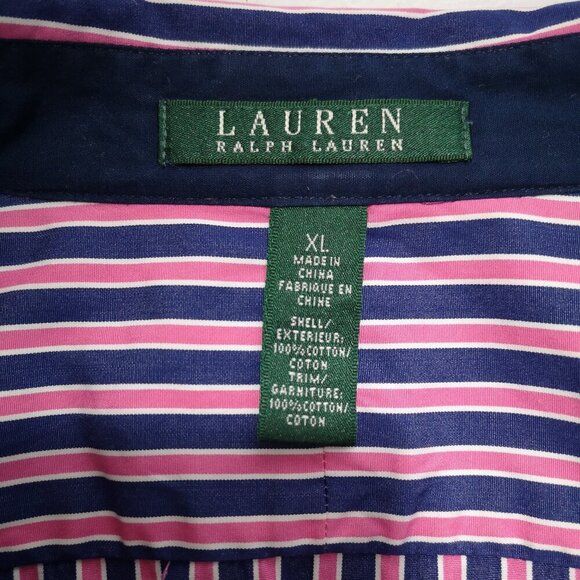 Lauren Ralph Lauren Ladies Size XL Pink & Navy Stripes Loose Fit Blouse - Picture 3 of 14